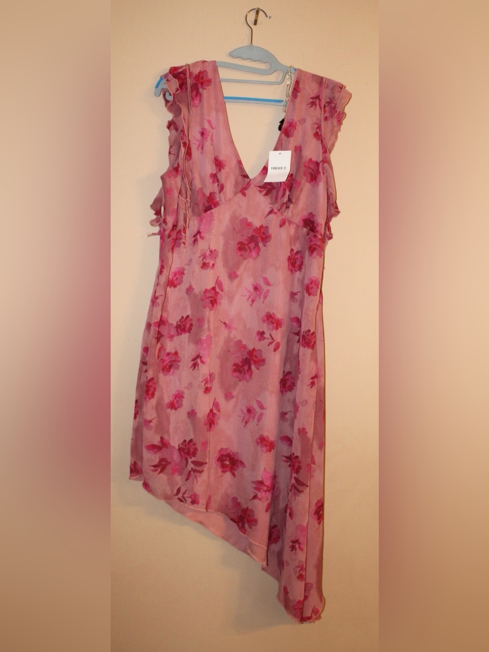 Forever 21 Pink Floral Slip Dress with Rose Print